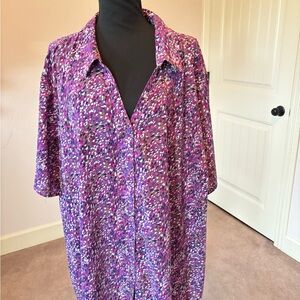 Catherine’s Sz 5x ( 34/36)purple button down confetti theme picnic fun work
